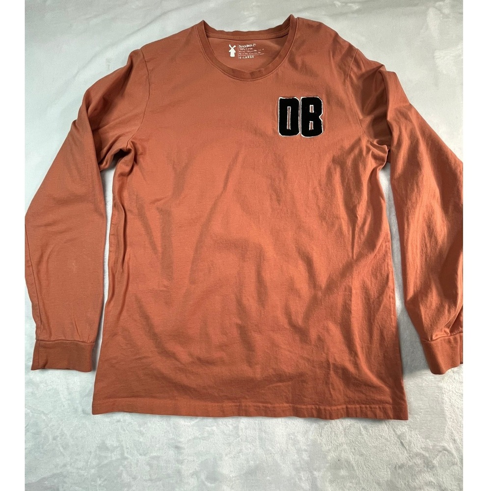 DUTCH BROS Mens XL Long Sleeve T-Shirt Rust Orange Chenille Letters